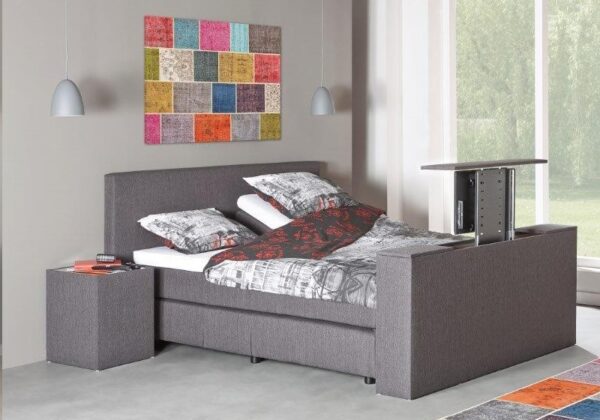 elektrische boxspring met TV lift lichtgrijs De-Slaapfabriek